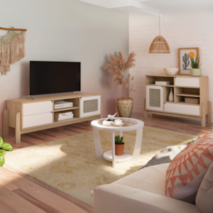 Rack Tv 65 Pol Buffet e Mesa De Centro Branco Naturale ARLY