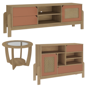 Rack Tv 65 Pol Buffet e Mesa De Centro Carvalho Terracota ARLY