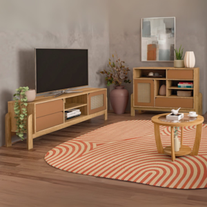 Rack Tv 65 Pol Buffet e Mesa De Centro Carvalho Terracota ARLY