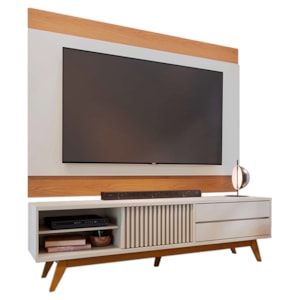 Rack Veneza e Painel Nilo Tv 75 Pol 200 cm Off White Matte Freijo Colibri