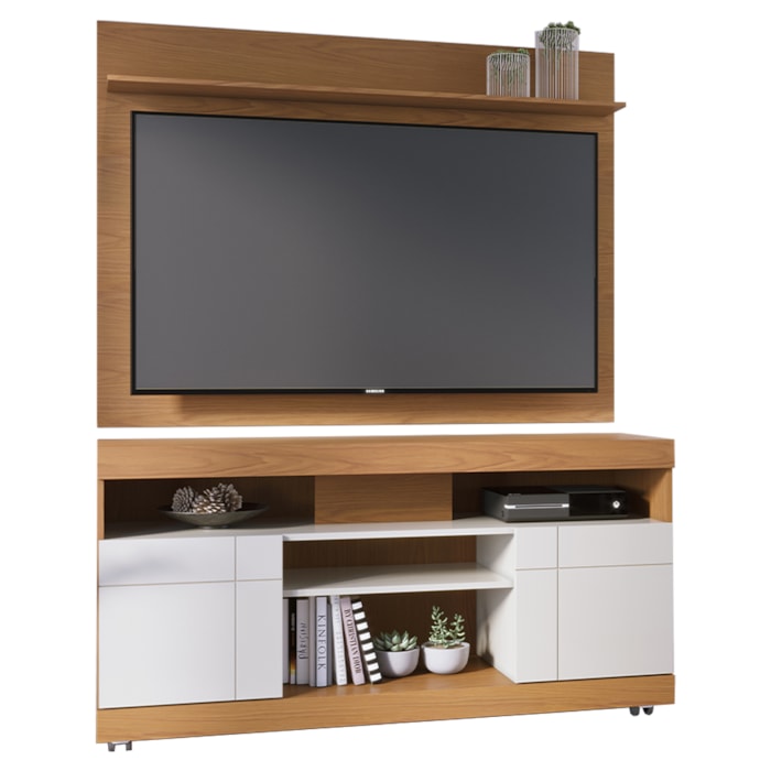 Rack Yara e Painel Maia Tv 55 Pol 136 cm 5016 Freijo Off White Colibri
