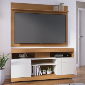 Rack Yara e Painel Maia Tv 55 Pol 136 cm 5016 Freijo Off White Colibri