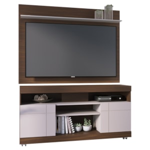 Rack Yara e Painel Maia Tv 55 Pol 136 cm 5016 Nogueira Real Off White Colibri