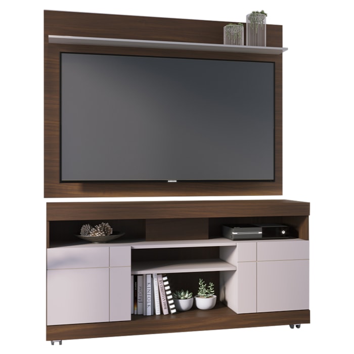 Rack Yara e Painel Maia Tv 55 Pol 136 cm 5016 Nogueira Real Off White Colibri