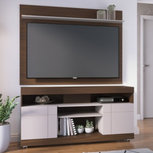 Rack Yara e Painel Maia Tv 55 Pol 136 cm 5016 Nogueira Real Off White Colibri