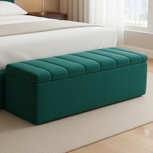 Recamier Calcadeira Bau 140 cm Dalia Linho Verde Musgo