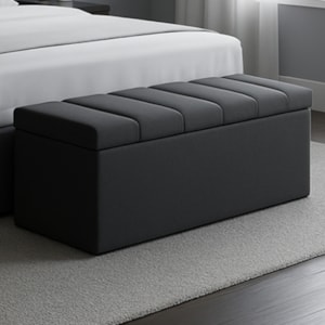 Recamier Calcadeira Bau 90 cm Dalia Linho Chumbo Artte