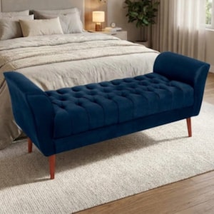 Recamier Capitone Pes Madeira 160 cm Grecia Suede Azul Marinho MPassos