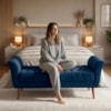 Recamier Capitone Pes Madeira 160 cm Grecia Suede Azul Marinho MPassos