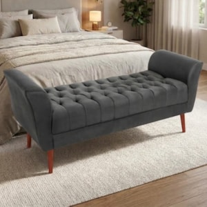 Recamier Capitone Pes Madeira 160 cm Grecia Suede Cinza Escuro MPassos