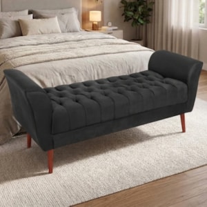 Recamier Capitone Pes Madeira 160 cm Grecia Suede Preto MPassos