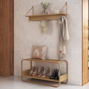 Sapateira Banco Luna 90 cm Pes Metalicos e Prateleira Oslo Hanover Dourado Artesano