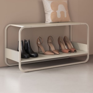 Sapateira Banco Luna 90 cm Pes Metalicos Off White Artesano