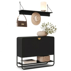 Sapateira Luna 93 cm Pes Metalicos e Prateleira Oslo Nero Preto Artesano