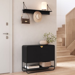 Sapateira Luna 93 cm Pes Metalicos e Prateleira Oslo Nero Preto Artesano