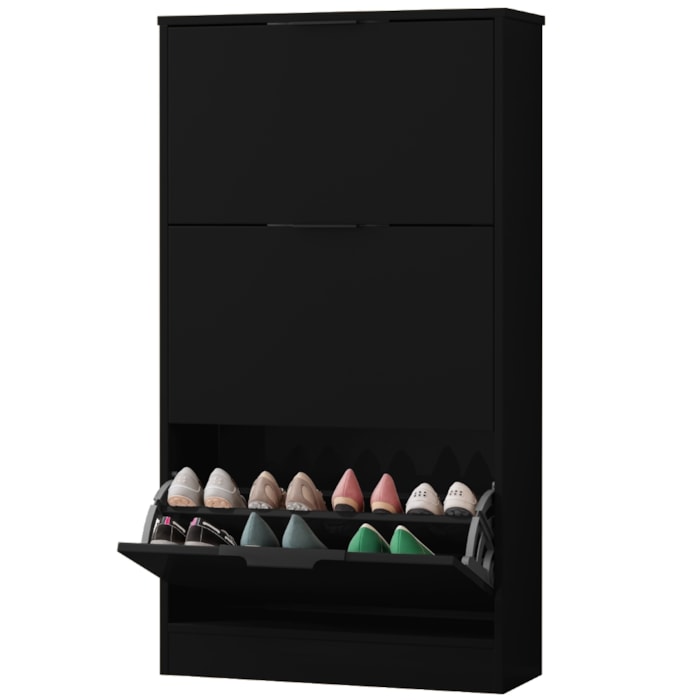 Sapateira Multiuso 3 Gavetas Basculantes 120x65 cm Aurora Preto RUDK