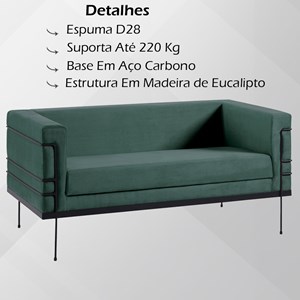 Sofa 2 Lug Base Aço Preto 135 cm 2064X2 Veludo Verde Dmobiliario