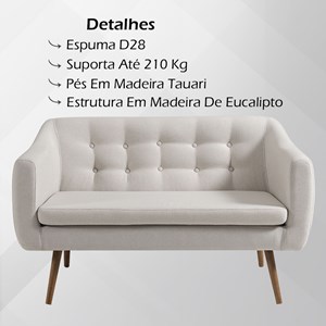 Sofa 2 Lug Pes Tauari 135 cm 7017 Linho Bege Dmobiliario