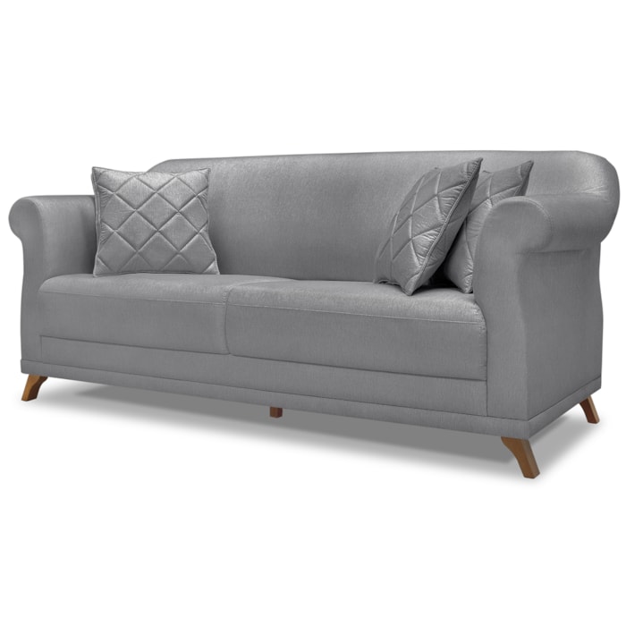 Sofa 2 Lugares Retro Polo 160cm Com Almofada Linho Cinza Ezz