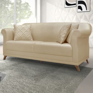 Sofa 2 Lugares Retro Polo 160cm Com Almofada Linho Dourado Ezz