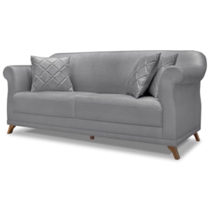 Sofa 2 Lugares Retro Polo 180cm Com Almofada Linho Cinza Ezz