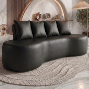 Sofa 3 Lugares Organico Ibiza 210 cm Corino Preto Vazzano
