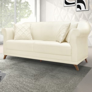 Sofa 3 Lugares Retro Polo 200cm Com Almofada Linho Perola Ezz