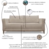 Sofa Balli 2 Lugares 170cm Pes Madeira Linho 221 Areia Ezz