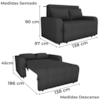 Sofa Cama 2 Lugares 138 cm Amora Linho Vancouver Chumbo Milani Store