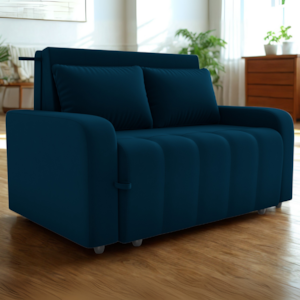 Sofa Cama 2 Lugares 138 cm Amora New Veludo E433 Azul Milani Store