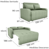 Sofa Cama 2 Lugares 138 cm Amora Tecido Boucle F494 Oliva Milani Store