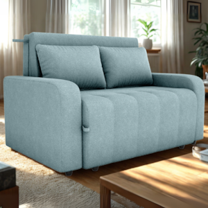 Sofa Cama 2 Lugares 138 cm Amora Tecido Boucle F495 Azul Milani Store