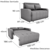 Sofa Cama 2 Lugares 138 cm Amora Tecido Boucle F497 Cinza Milani Store