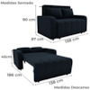 Sofa Cama 2 Lugares 138 cm Amora Veludo Inca E451 Preto Milani Store