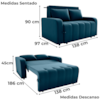 Sofa Cama 2 Lugares 138 cm Amora Veludo Maserati Azul Milani Store