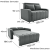 Sofa Cama 2 Lugares 138 cm Amora Veludo Maserati Chumbo Milani Store