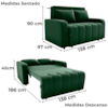 Sofa Cama 2 Lugares 138 cm Amora Veludo Maserati Verde Milani Store