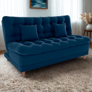 Sofa Cama 2 Lugares 185 cm Duda Veludo E433 Azul Milani Store
