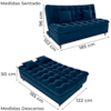Sofa Cama 2 Lugares 185 cm Duda Veludo E433 Azul Milani Store