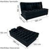 Sofa Cama 2 Lugares 185 cm Duda Veludo Inca E451 Preto Milani Store