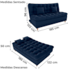 Sofa Cama 2 Lugares 185 cm Duda Veludo Maserati Azul Milani Store