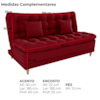 Sofa Cama 2 Lugares 185 cm Duda Veludo Maserati Vermelho Milani Store