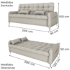 Sofa Cama 2 Lugares 200cm Pillar Linho Plano Milenum Palha Milani Store