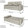 Sofa Cama 2 Lugares 200cm Pillar Linho Vancouver E483 Bege Milani Store