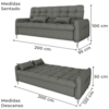 Sofa Cama 2 Lugares 200cm Pillar Linho Vancouver E484 Chumbo Milani Store