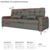Sofa Cama 2 Lugares 200cm Pillar Linho Vancouver E484 Chumbo Milani Store