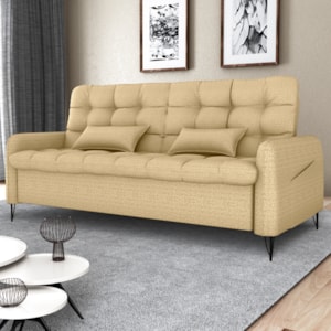 Sofa Cama 2 Lugares 200cm Pillar Linho Vancouver E486 Palha Milani Store
