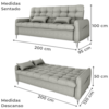 Sofa Cama 2 Lugares 200cm Pillar Linho Vancouver E487 Cinza Milani Store