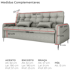 Sofa Cama 2 Lugares 200cm Pillar Linho Vancouver E487 Cinza Milani Store