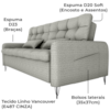 Sofa Cama 2 Lugares 200cm Pillar Linho Vancouver E487 Cinza Milani Store